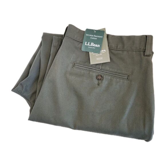 NWT L.L. Bean Pants Men's 38x29 Green Comfort Waist Wrinkle Free Chinos Khakis - Picture 1 of 8
